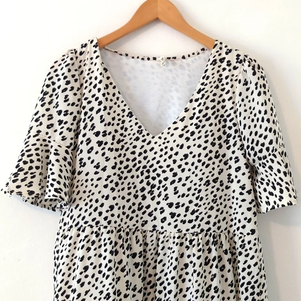 Beeson River Ruffle Tiered Animal Dot Print Flowy  Dress Short Sleeve A-Line S - Picture 3 of 7